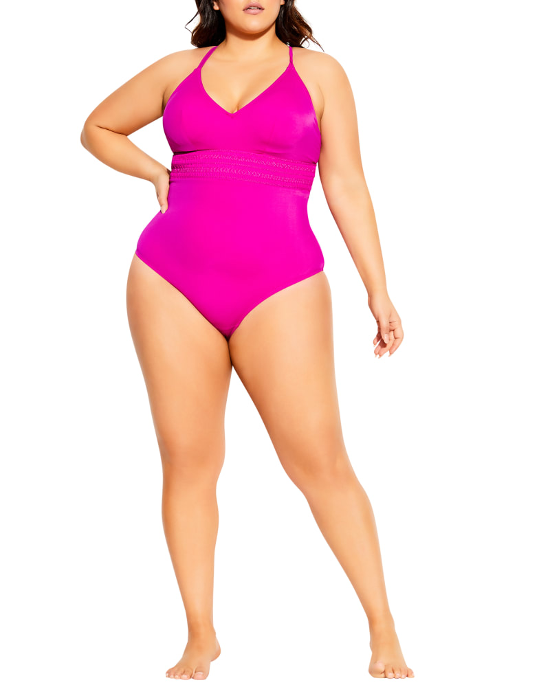 Front of a model wearing a size XS Lucia One Piece Swimsuit in Hot Pink by City Chic. | dia_product_style_image_id:271669